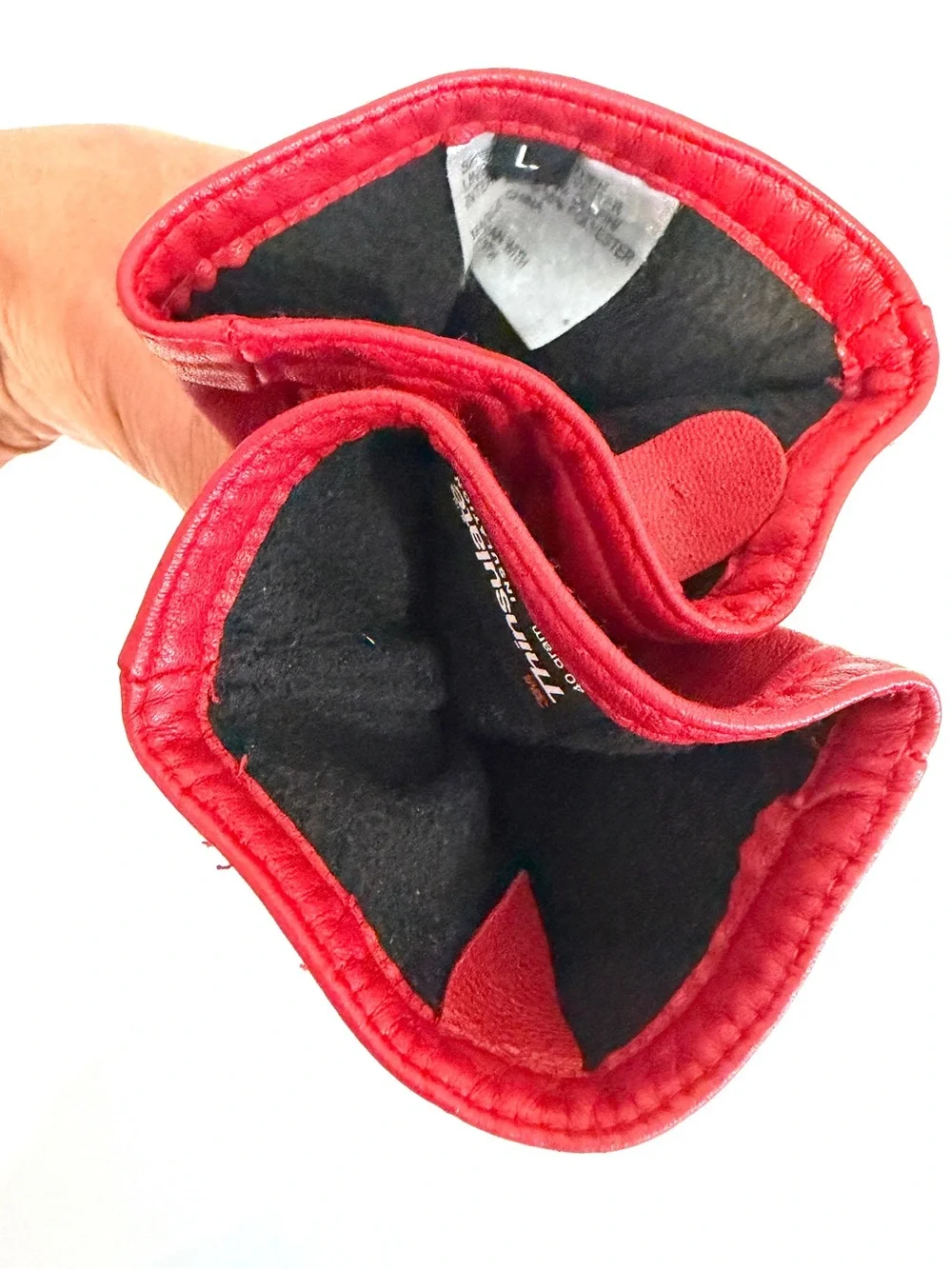 Women’s Red Leather Thermal Insulated Gloves - Large